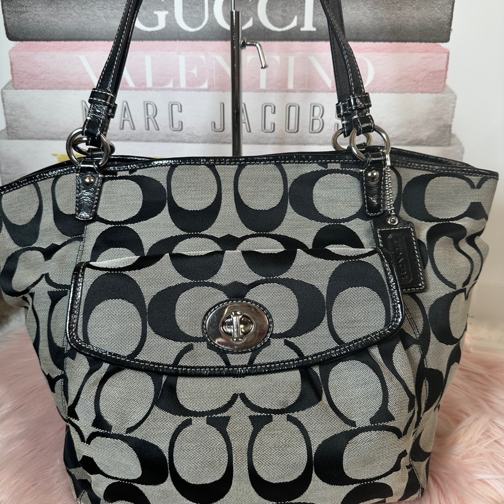 Coach Black and Gray Patterned Tote